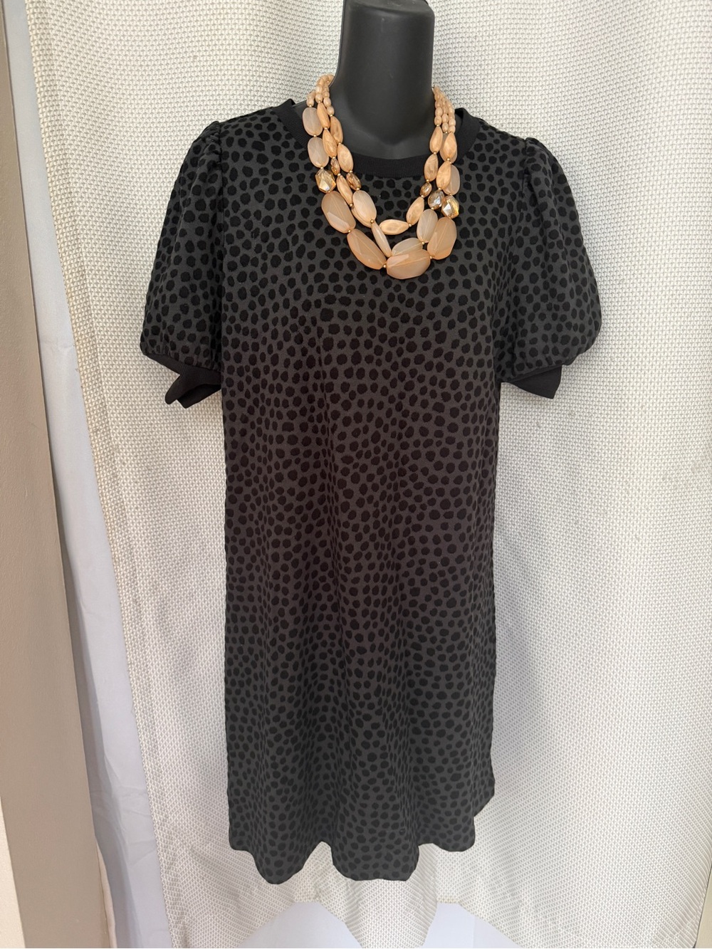 LOFT Black Dot-Print Puff Sleeve Mini Dress